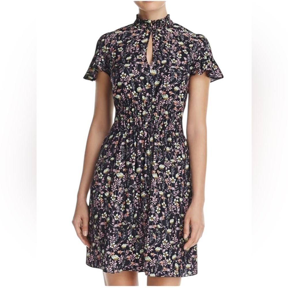 Rebecca Taylor Black Floral 100% Silk Ruffle Dress 4 Office Careerwear